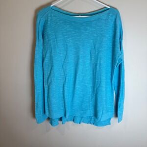 Eileen Fisher Boat Neck Lightweight Sweater Blue Organic Linen Cotton Size S